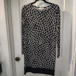 Michael Kors Blue and White Geometric Long Sleeve Dress